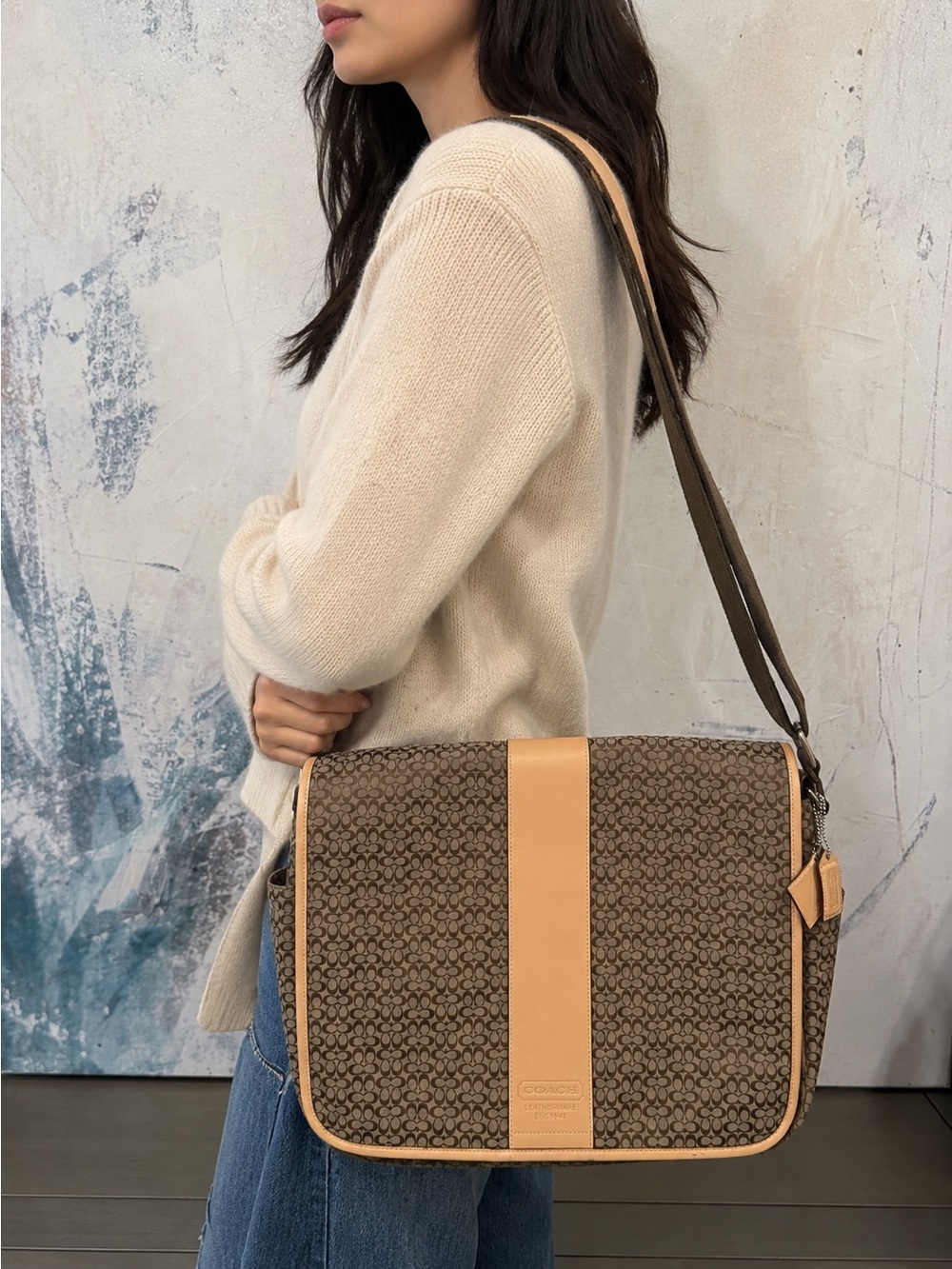 Coach Y2K Signature Hudson Computer Messenger Laptop Diaper Bag Brown Large